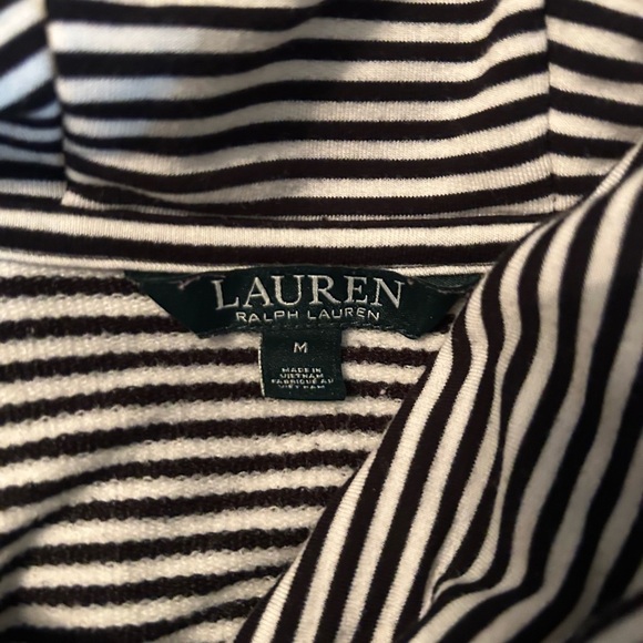 Lauren Ralph Lauren Women’s Black &‎ White Stripe Cowl Neck Long Sleeve Top Sz M - Picture 3 of 4